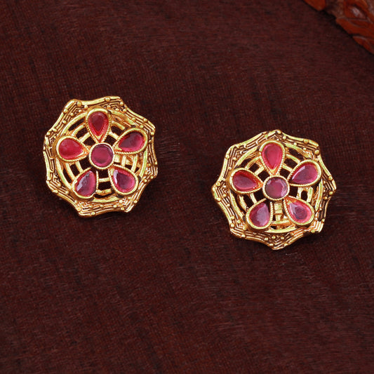 Estele Rose Gold-Polished CZ Peacock Designer Drop Earrings with Ruby Stones for Women - Swadesiicart