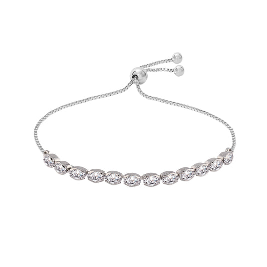 18k Rhodium Plated Cubic Zirconia Adjustable Bracelet Jewellery with Pull-Chain for Women & Girls - Wahe Jewels