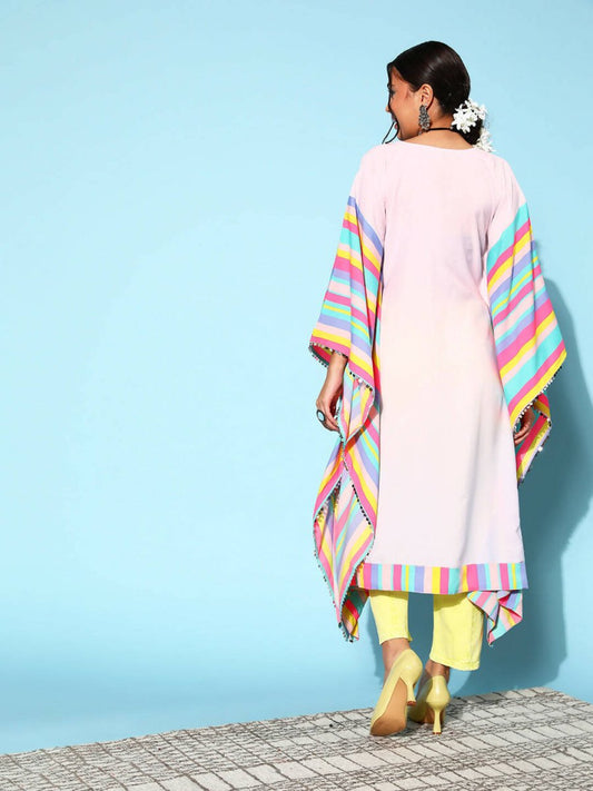 Ahalyaa Women Lovely Pink Crepe Vacation Stripes Kurta | Swadesiicart