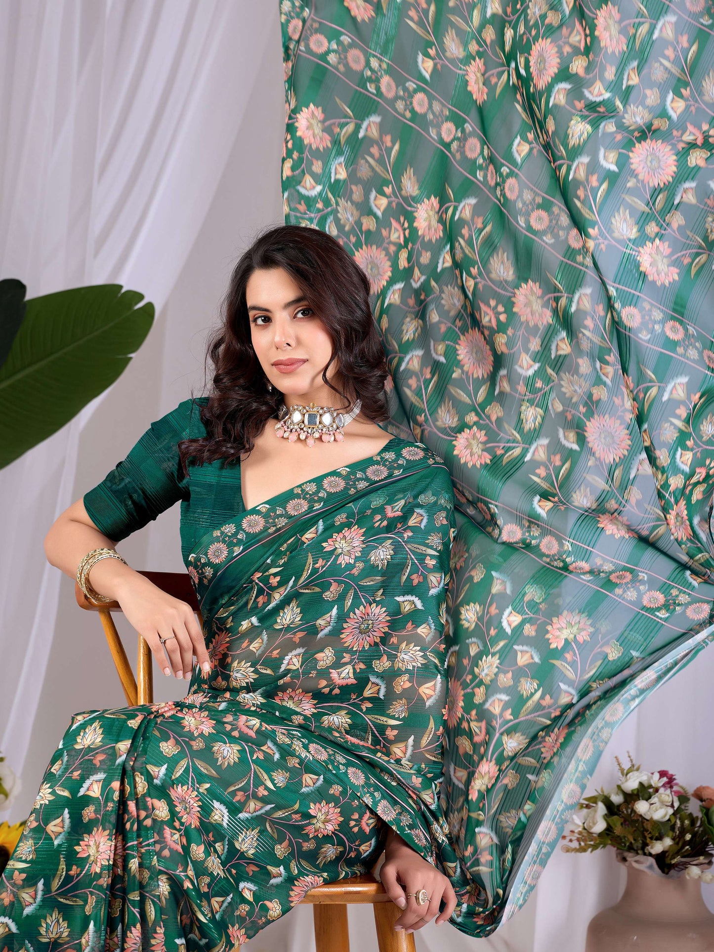 Aastha Fashion Green Monsoon Printed Saree