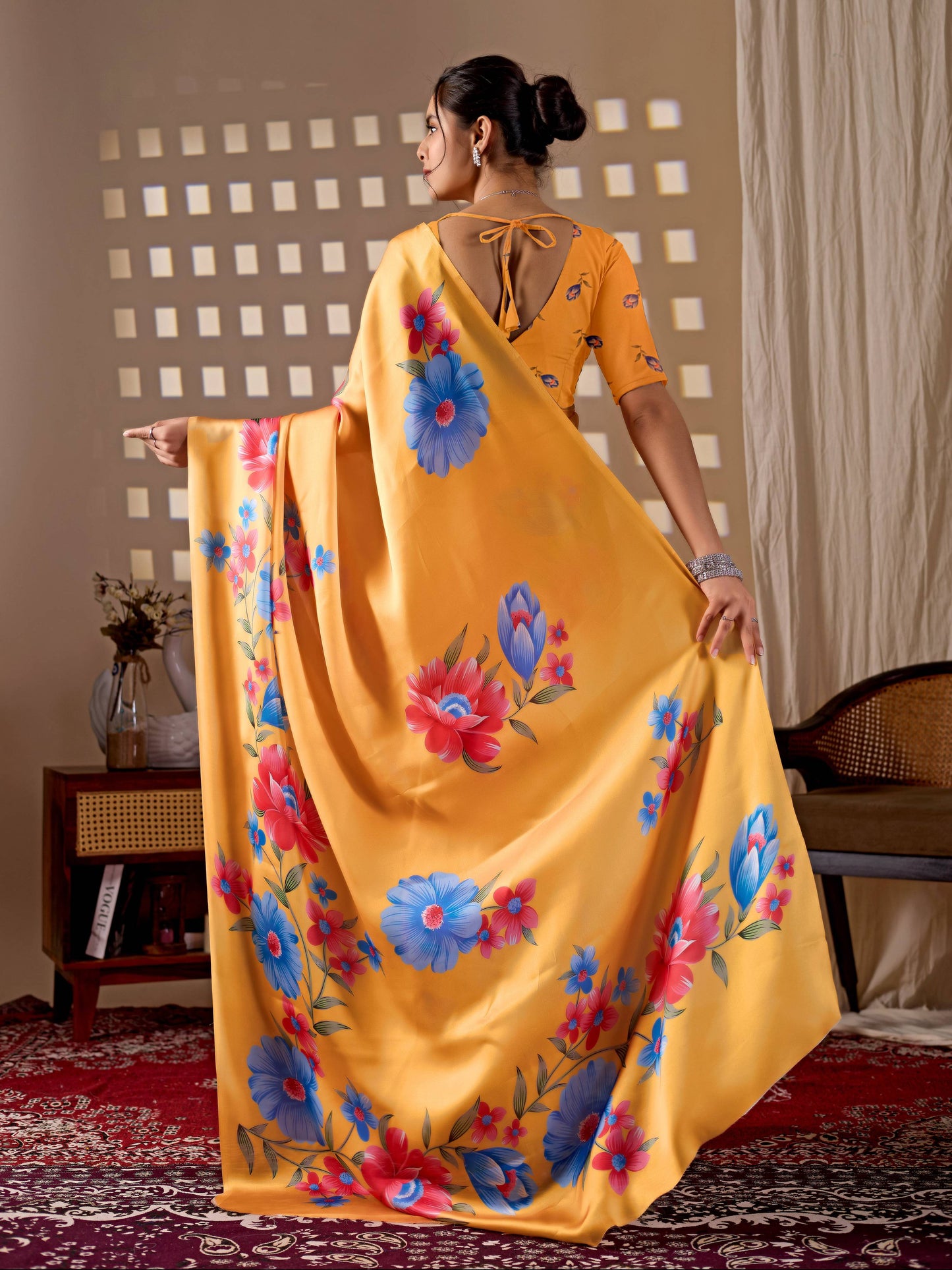 Aastha Fashion Yellow Soft Satin Georgette Printed Saree