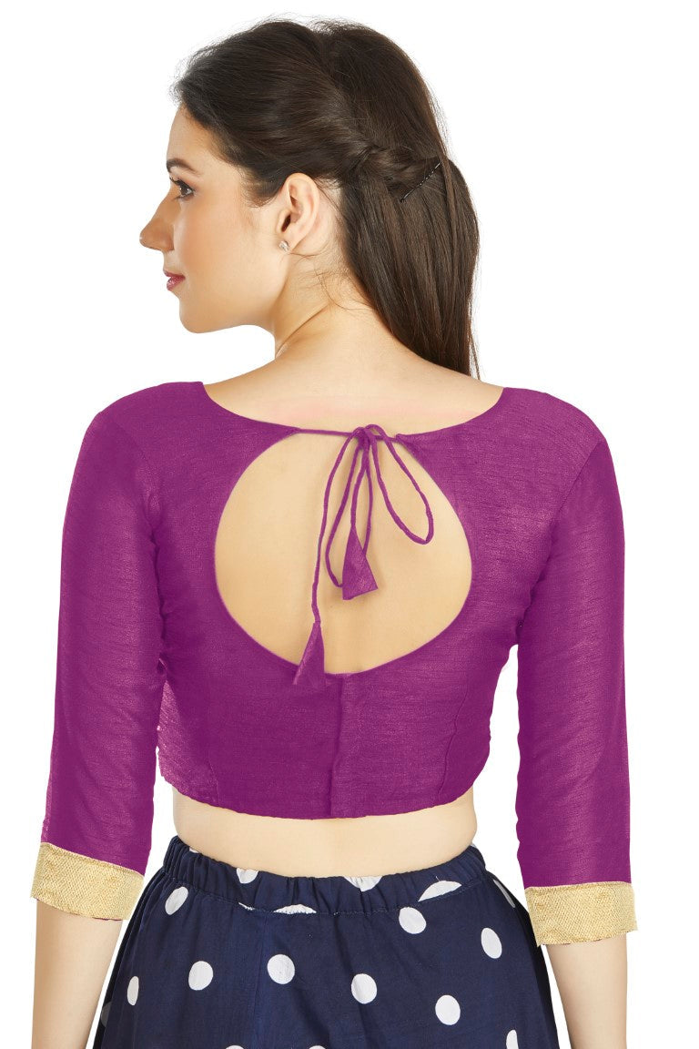 Aastha Fashion Purple Art Silk Sweet Heart Neck style Matty in Sleeves Readymade Blouse