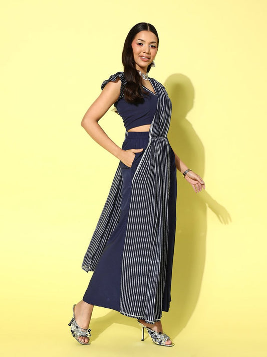 Ahalyaa Striped Top with Palazzos and Dupatta | Swadesiicart