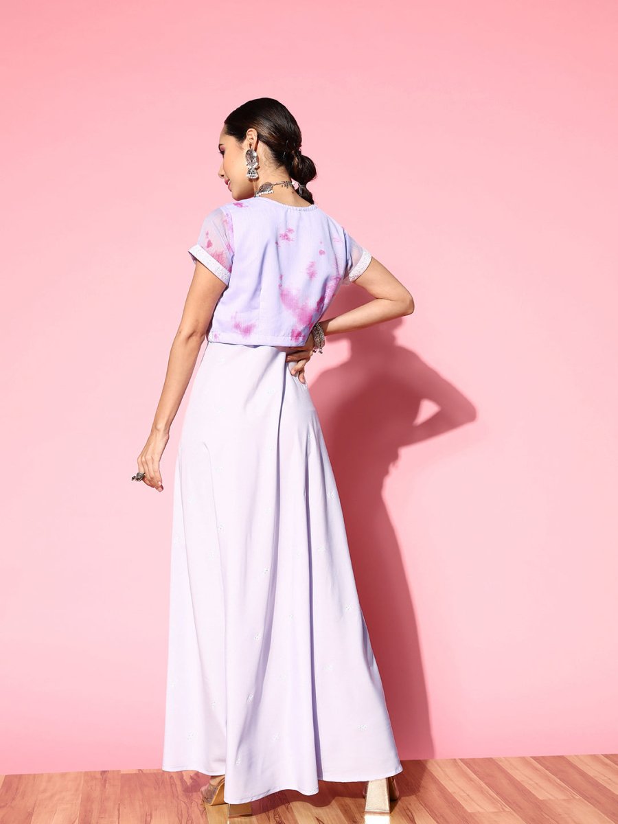 Ahalyaa Floral Ethnic Maxi Dress with Jacket | Swadesiicart