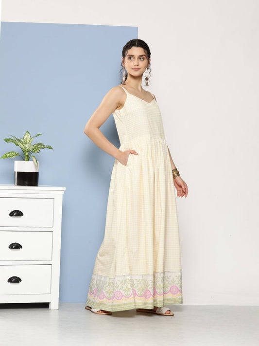 Ahalyaa Women Checked Maxi Ethnic Dress | Swadesiicart