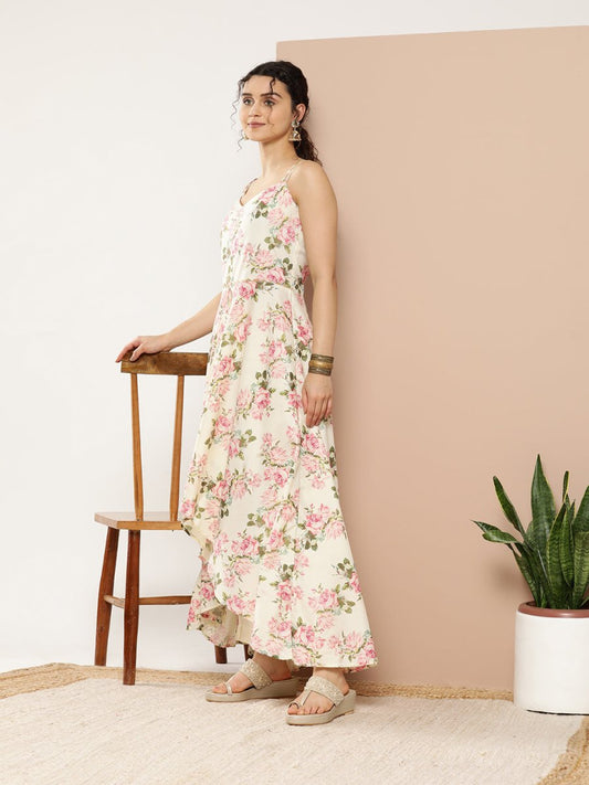 Ahalyaa Women Floral Printed Empire Gotta Patti Kurta With Trousers | Swadesiicart