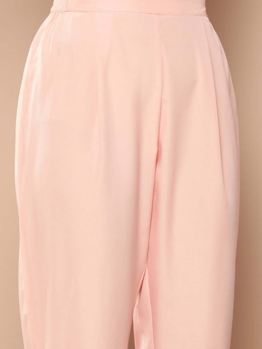 Ahalyaa Women Pink Floral Printed High Slit Kurta with Trousers | Swadesiicart