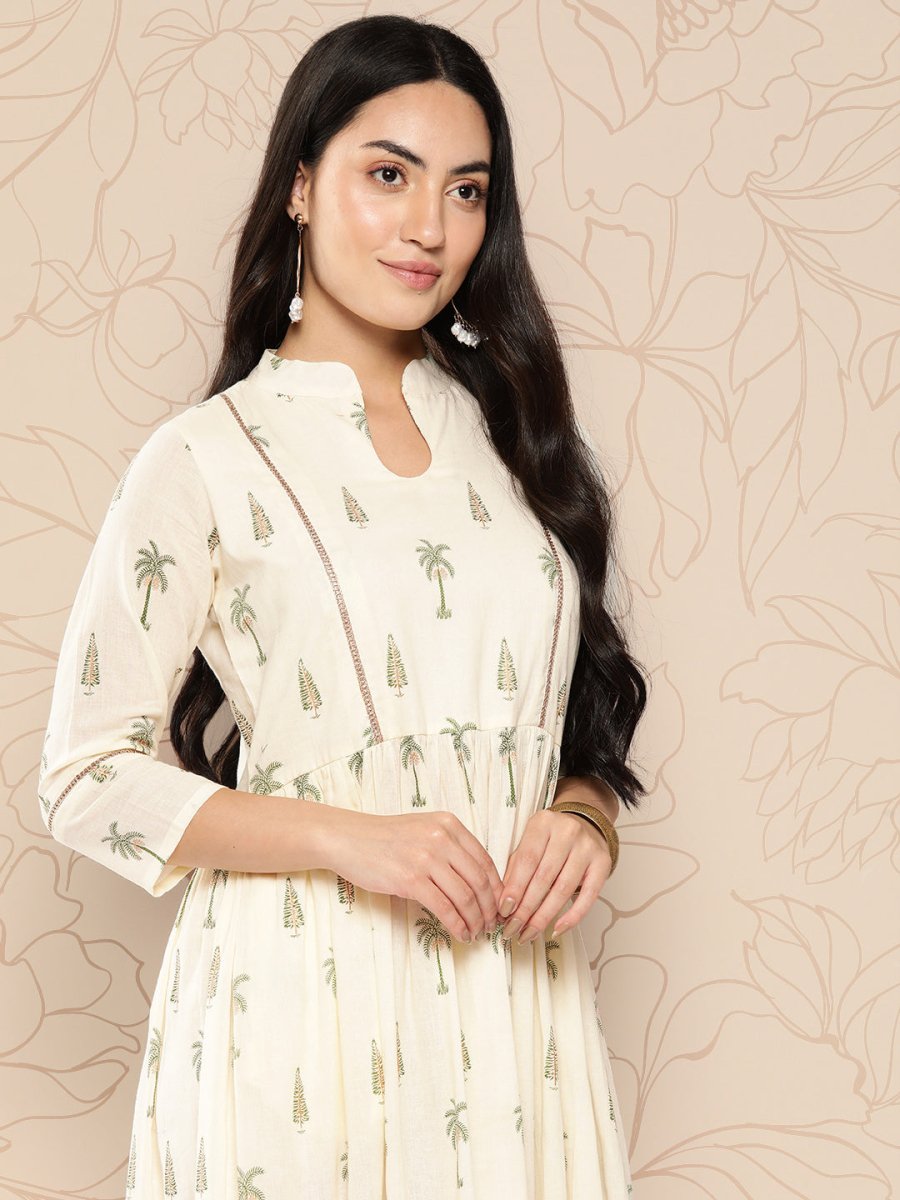 Ahalyaa Tropical Printed Gathered Empire Ethnic Dress | Swadesiicart