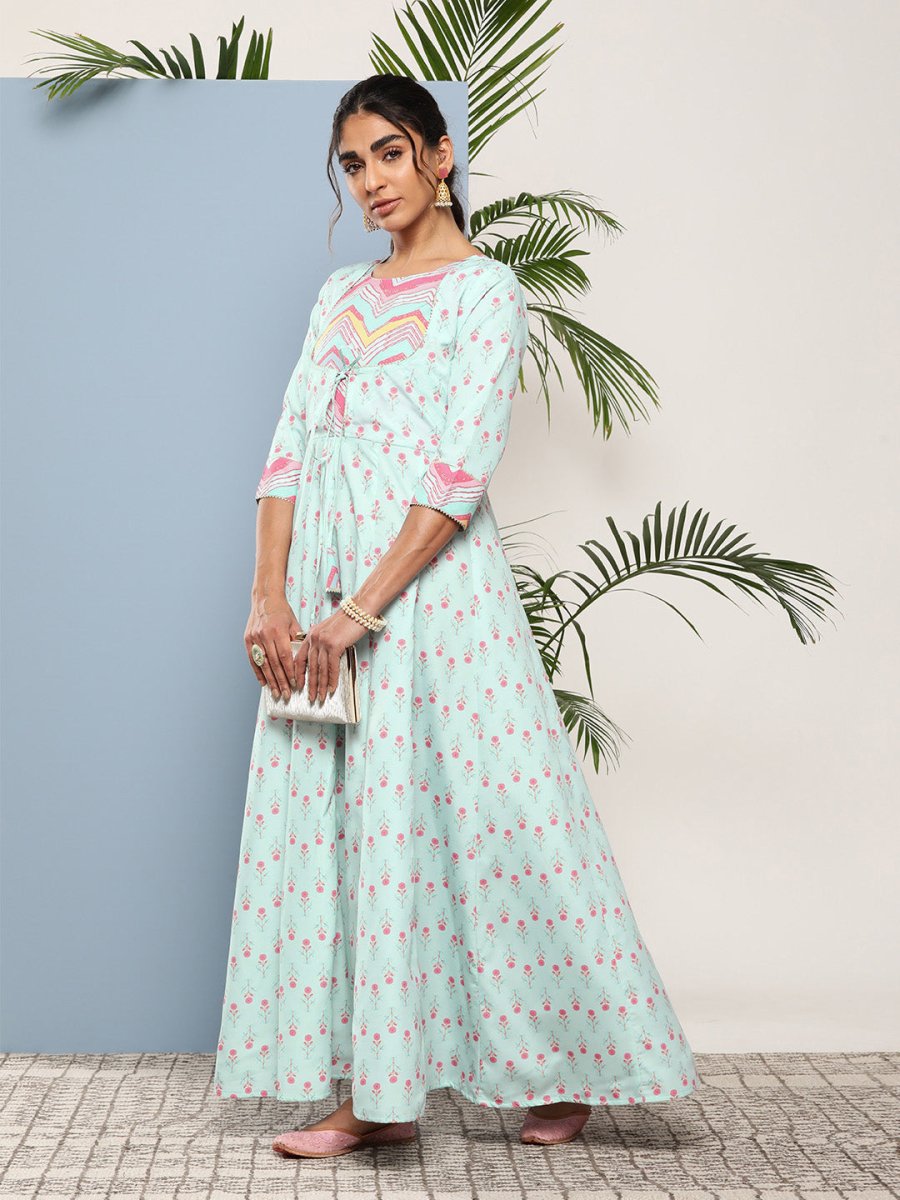 Ahalyaa Women Printed Tie-Ups Maxi Ethnic Dress | Swadesiicart