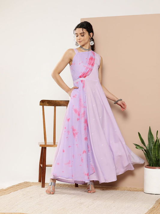 Ahalyaa Women Printed Layered Maxi Ethnic Dress | Swadesiicart