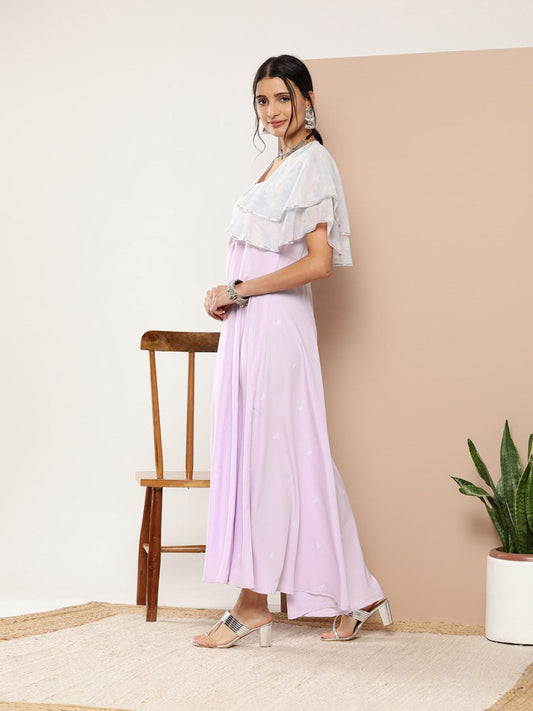 Ahalyaa Women Printed Ruffles Maxi Ethnic Dress | Swadesiicart