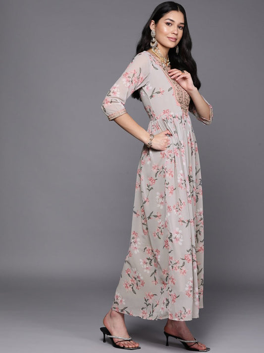 Ahalyaa Women Embroidered Floral Printed Ethnic Dress | Swadesiicart