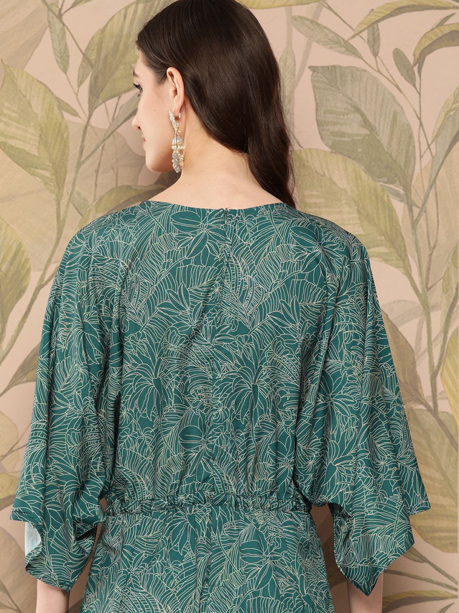 Ahalyaa Printed Basic Jumpsuit with Lace Inserts | Swadesiicart