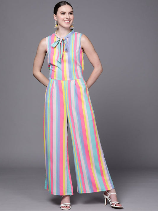 Ahalyaa Multicoloured Striped Basic Jumpsuit | Swadesiicart