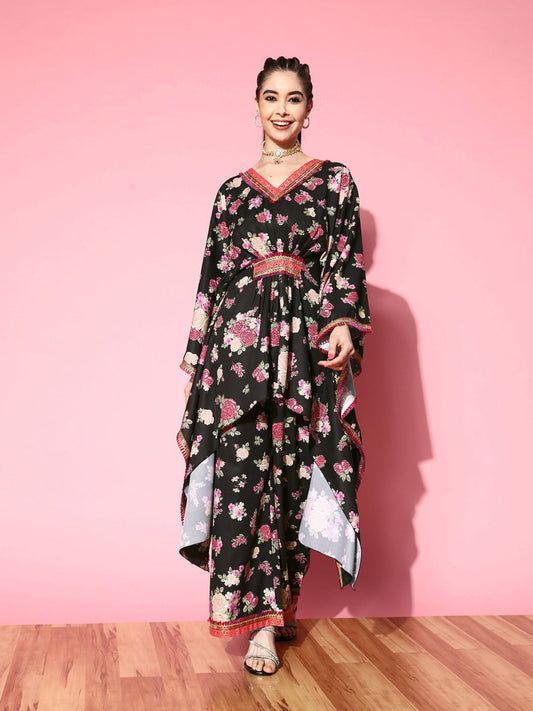 Ahalyaa Women Floral Printed Gotta Patti Kurta with Palazzos | Swadesiicart