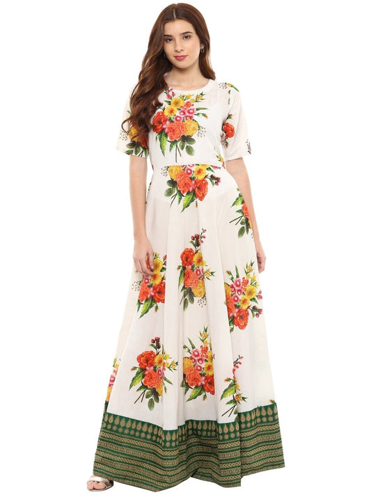 Ahalyaa Printed Pure Cotton Blend Flared Beautiful Kurta Dress | Swadesiicart