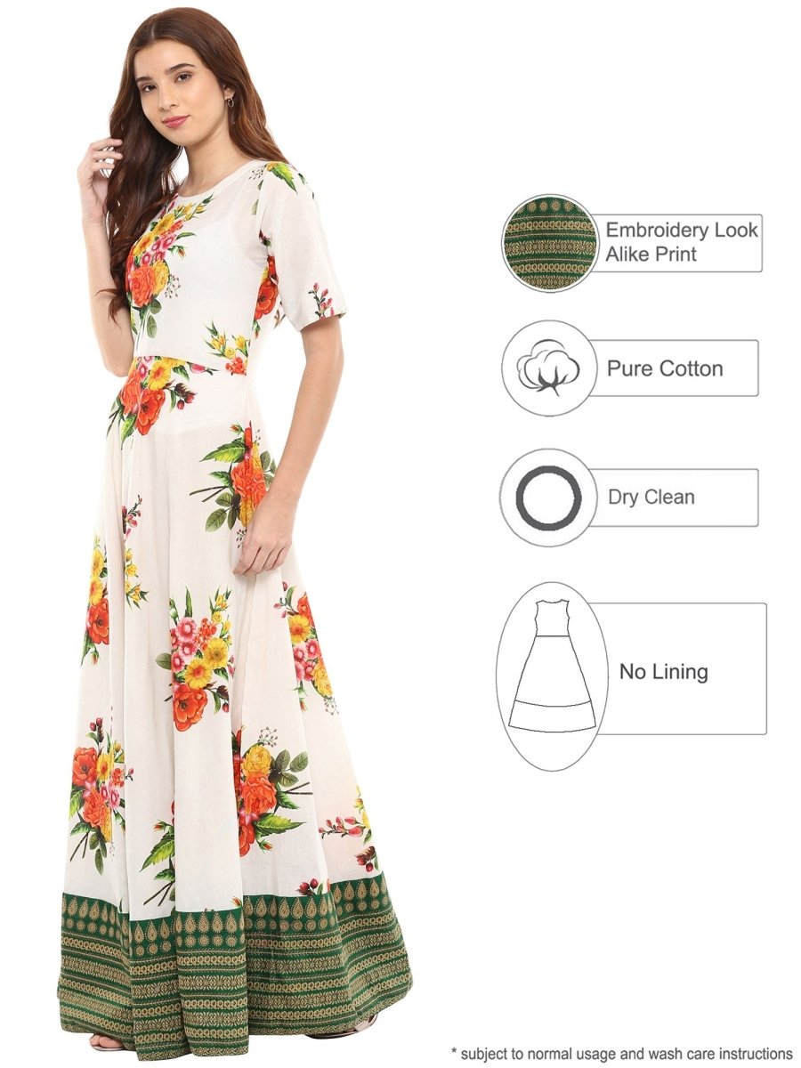 Ahalyaa Printed Pure Cotton Blend Flared Beautiful Kurta Dress | Swadesiicart