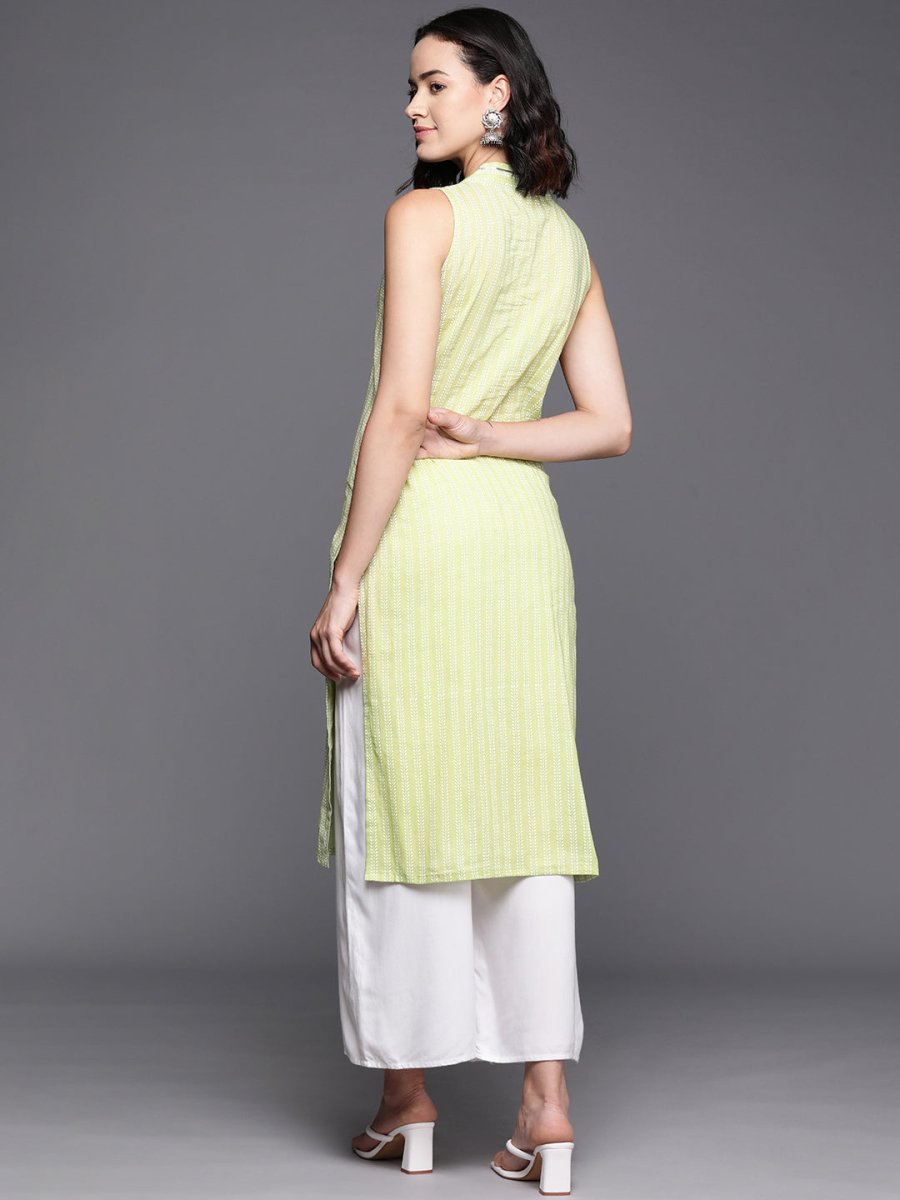 Ahalyaa Women Striped Gotta Patti Pastel Pure Cotton Kurta | Swadesiicart