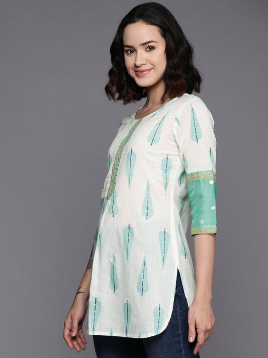 Ahalyaa Printed Embroidered Ethnic Tunic | Swadesiicart