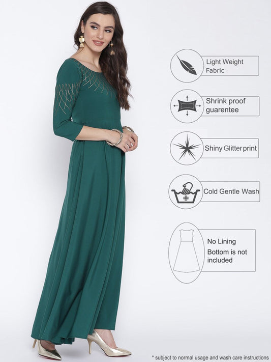 Ahalyaa Women Green Solid Beautiful Maxi Dress | Swadesiicart
