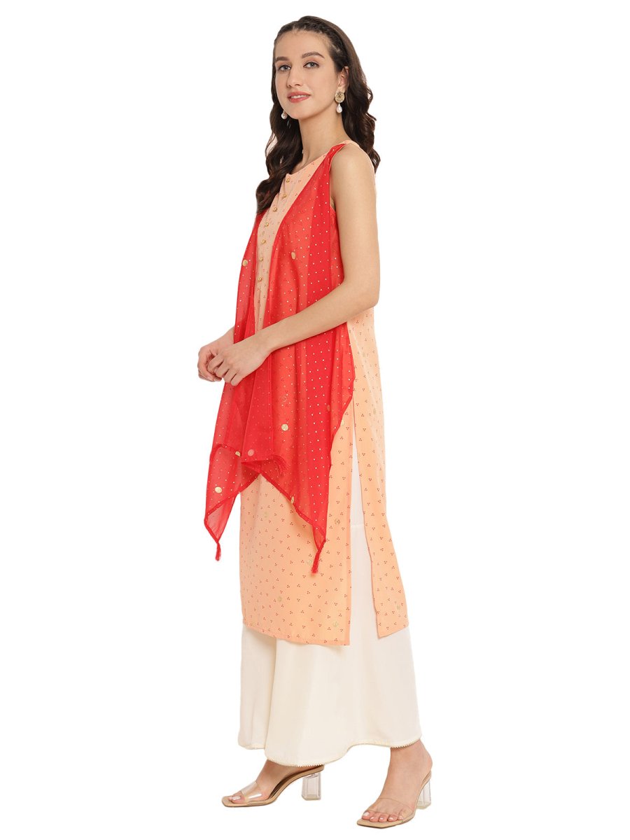 Ahalyaa Printed Kurta With Attached Shrug | Swadesiicart