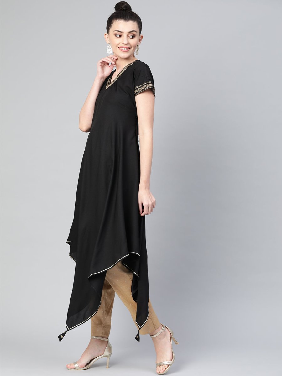 Ahalyaa Women Black Kimono Style Beautiful kurta | Swadesiicart