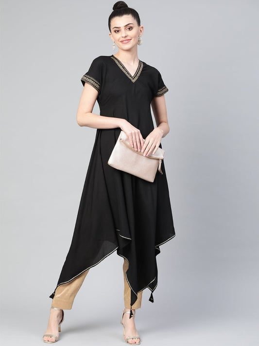 Ahalyaa Women Black Kimono Style Beautiful kurta | Swadesiicart