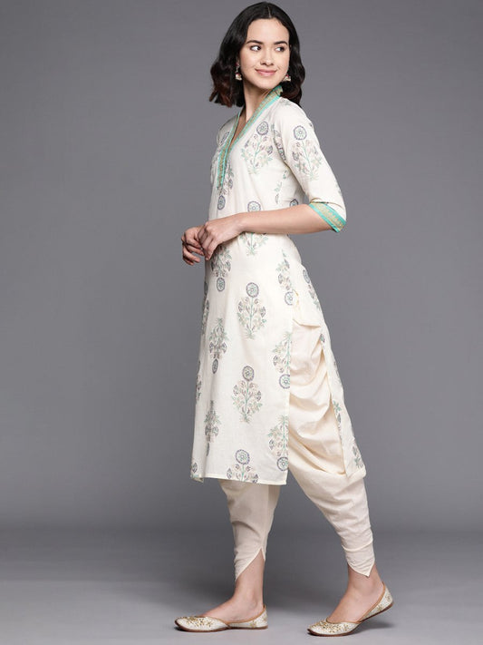 Ahalyaa Floral Printed Regular Pure Cotton Kurta With Dhoti Pants | Swadesiicart