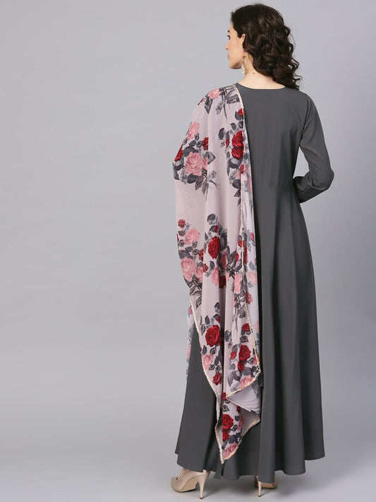 Ahalyaa Women's Black A-Line Kurta Set | Swadesiicart
