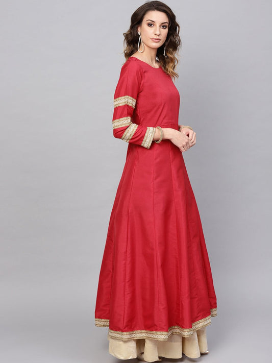Ahalyaa Red Solid Anarkali Kurta With Dupatta | Swadesiicart
