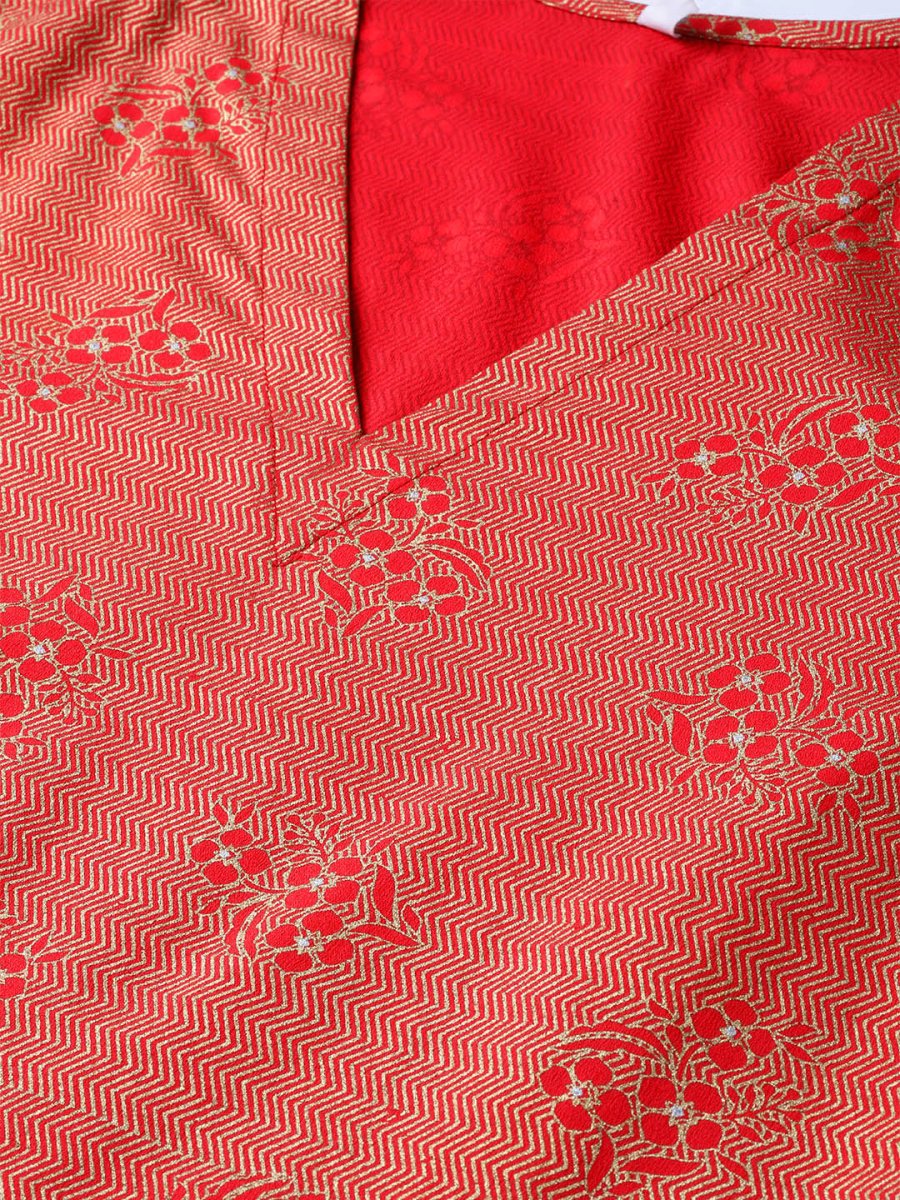 Ahalyaa Women Red & Golden Printed Beautiful A-Line Kurta with Dupatta | Swadesiicart