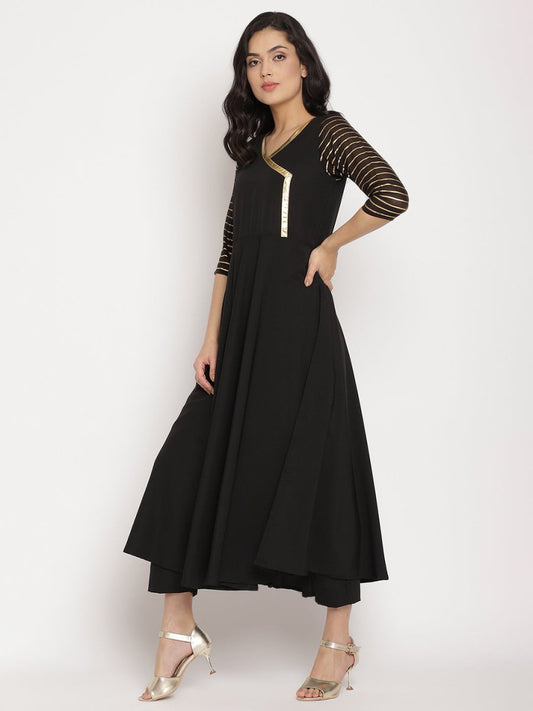 Ahalyaa Women Black Printed Angrakha Kurta With Trousers & Dupatta | Swadesiicart