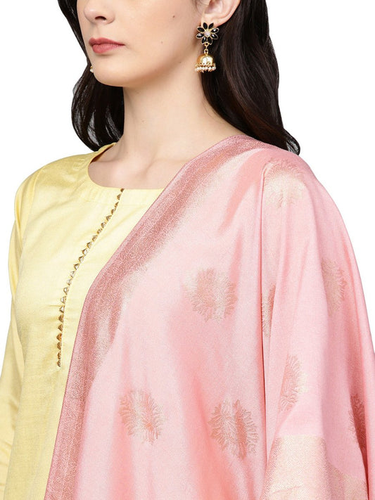 Ahalyaa Pastel Lemon & Pink Kurta Set For Women | Swadesiicart