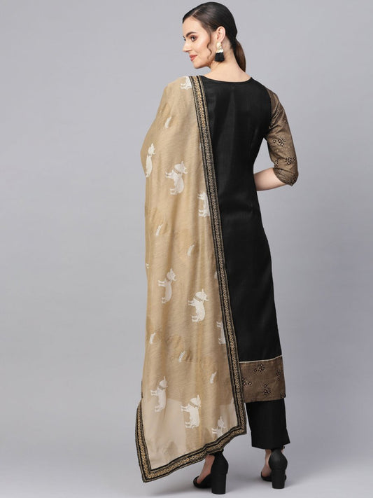 Ahalyaa Black Solid Kurta with Trousers & Dupatta | Swadesiicart