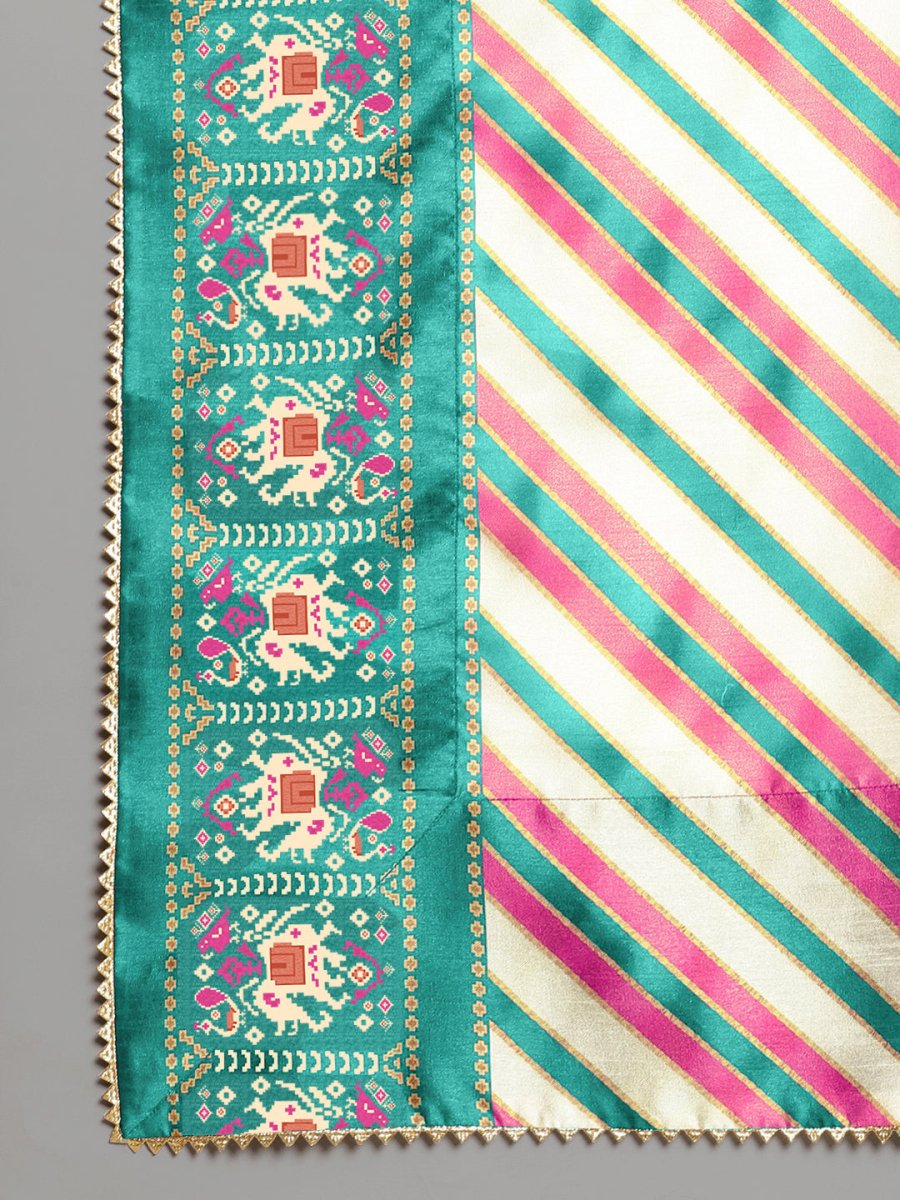 Ahalyaa Women Sea Green Printed Gotta Patti Kurti with Palazzos & Dupatta | Swadesiicart
