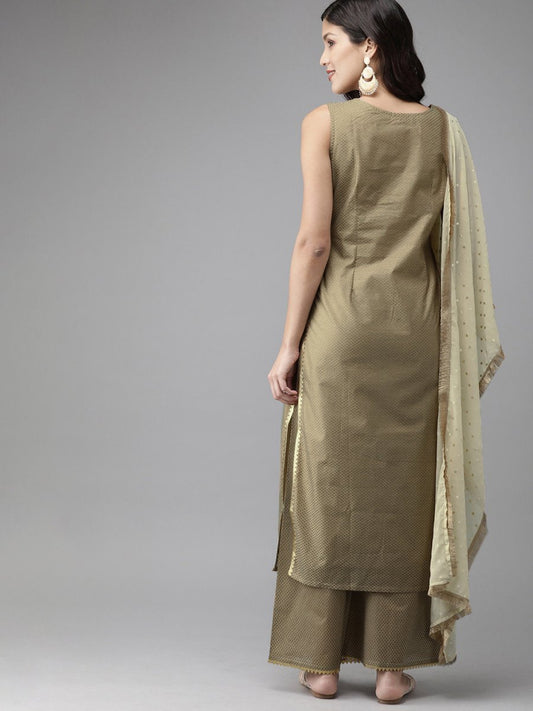 Ahalyaa Women Gold Beige Kurta Set | Swadesiicart