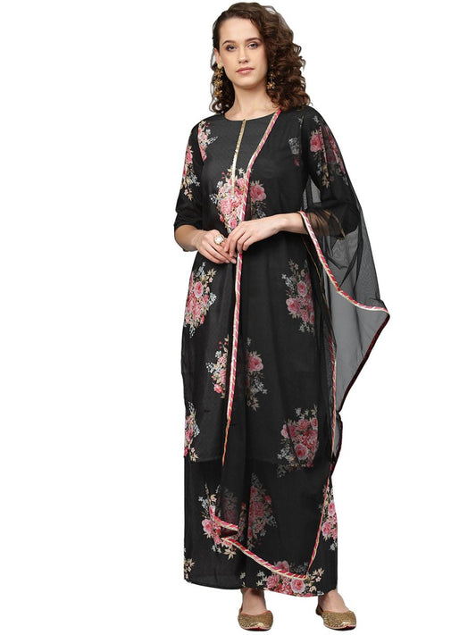 Ahalyaa Beautiful Black Printed Kurta Set For Women's | Swadesiicart