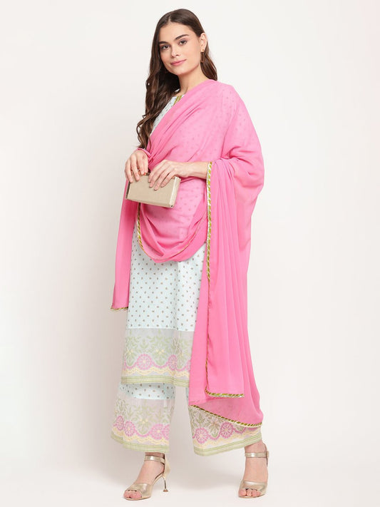 Ahalyaa Women Blue Ethnic Motifs Printed Regular Gotta Patti Kurta With Palazzos & Dupatta | Swadesiicart