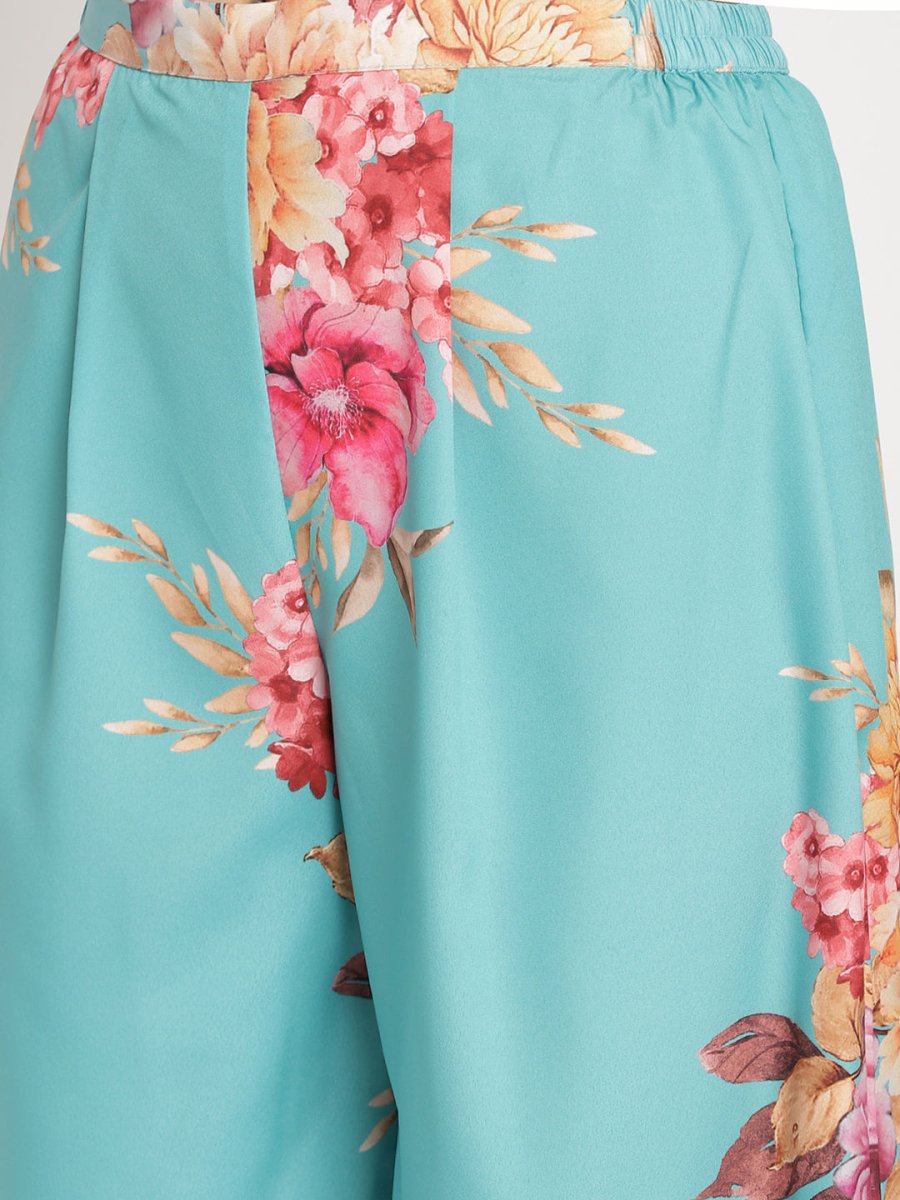 Ahalyaa Women Peach-Coloured Floral Printed Regular Sequinned Kurta With Palazzos & Dupatta | Swadesiicart
