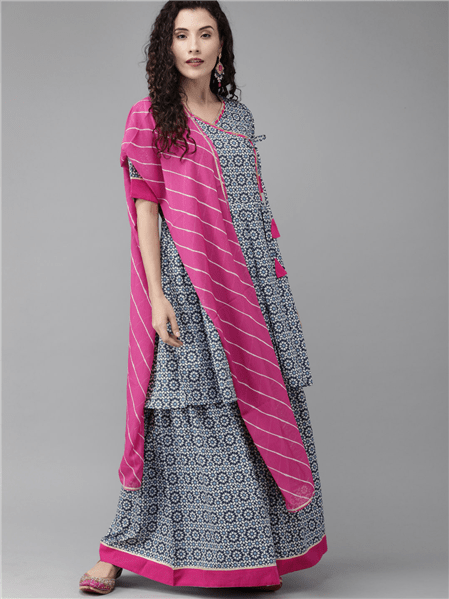 Ahalyaa Women Printed Beautiful Blue Kurta Set | Swadesiicart