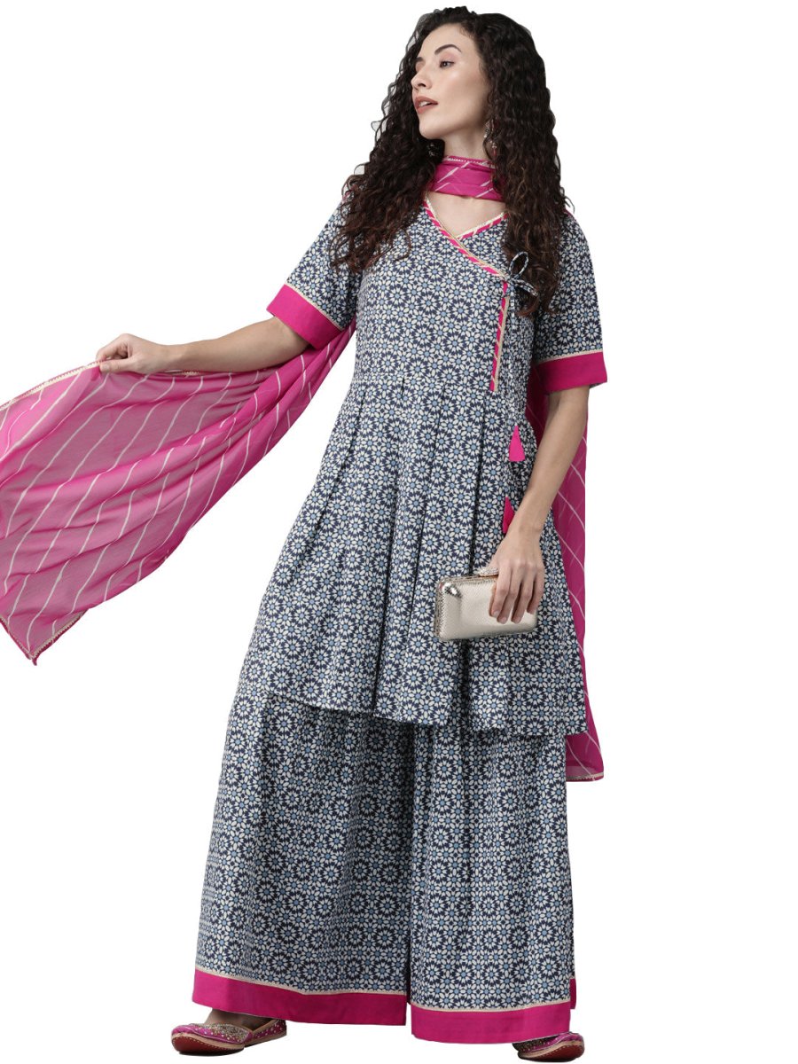 Ahalyaa Women Printed Beautiful Blue Kurta Set | Swadesiicart