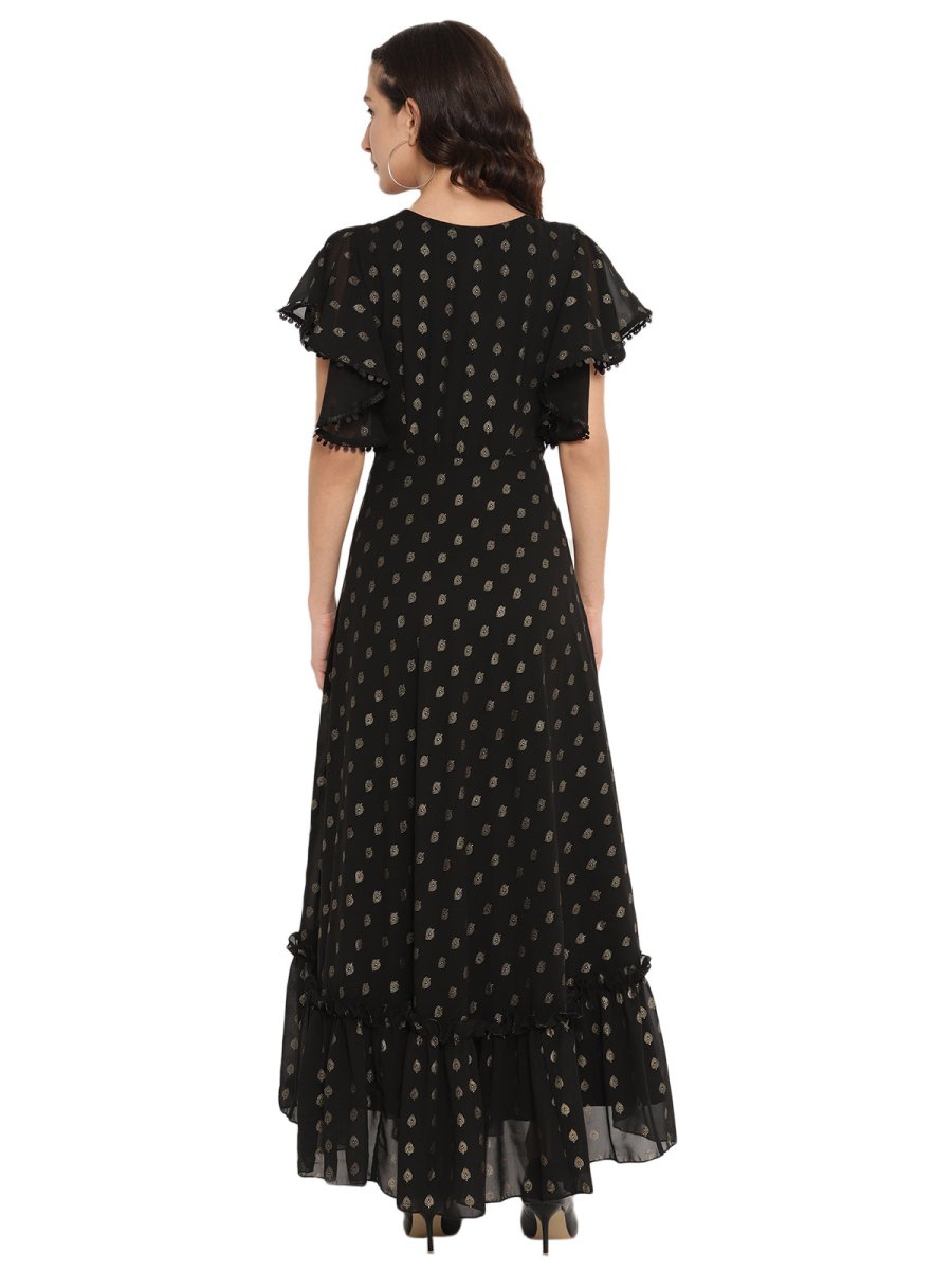 Ahalyaa Black & Red Flared Ethnic Maxi Dress | Swadesiicart
