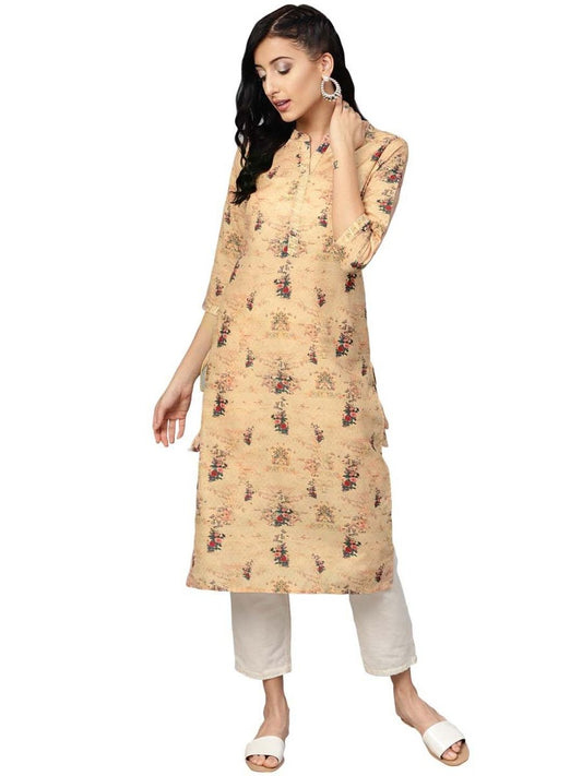 Ahalyaa Beige Dusty Print Straight Kurta For Women | Swadesiicart