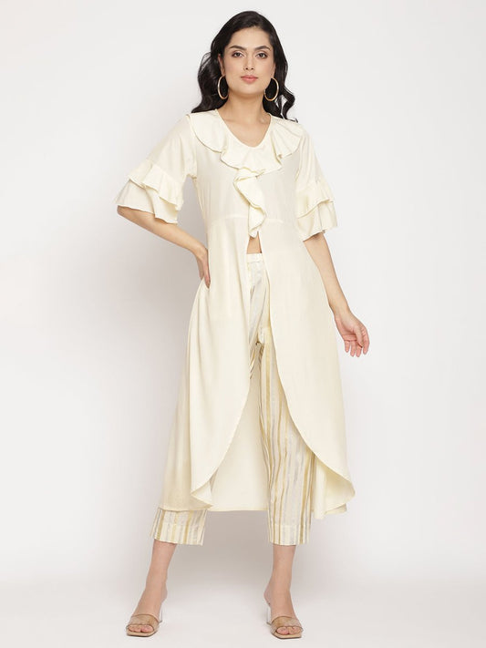 Ahalyaa Off White Layered Kurta with Trousers | Swadesiicart