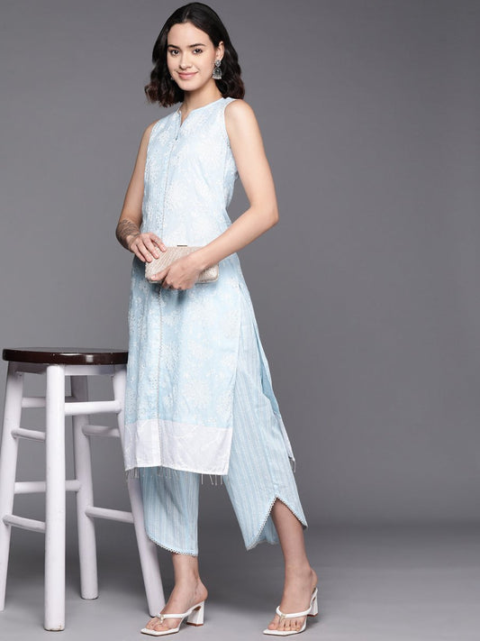 Ahalyaa Floral Printed Regular Pure Cotton Kurta With Palazzos | Swadesiicart