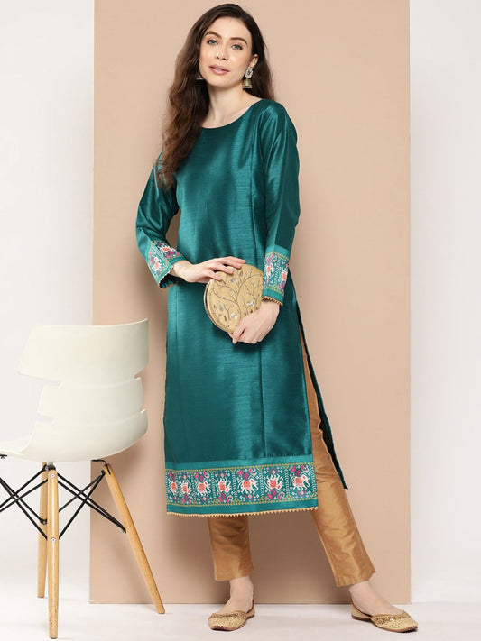 Ahalyaa Women Ethnic Motifs Embroidered Gotta Patti Kurta | Swadesiicart