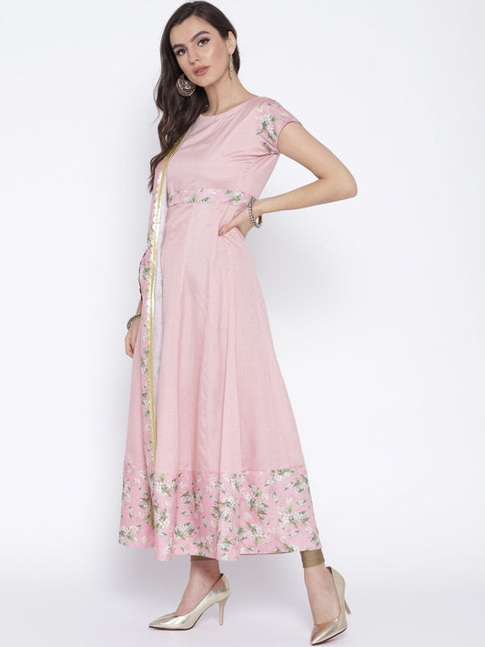 Ahalyaa Women Pink Solid Anarkali Kurta | Swadesiicart
