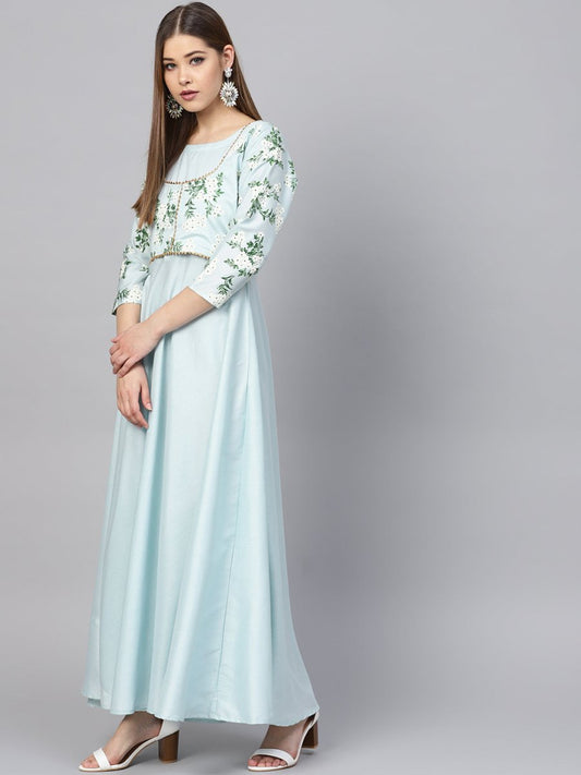 Ahalyaa Sky Blue Pigment Print A-Line Kurta | Swadesiicart