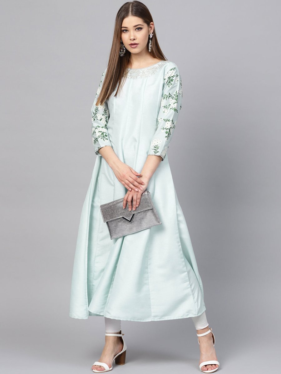 Ahalyaa Sky Blue Pigment Print Anarkali Beautiful Kurta | Swadesiicart