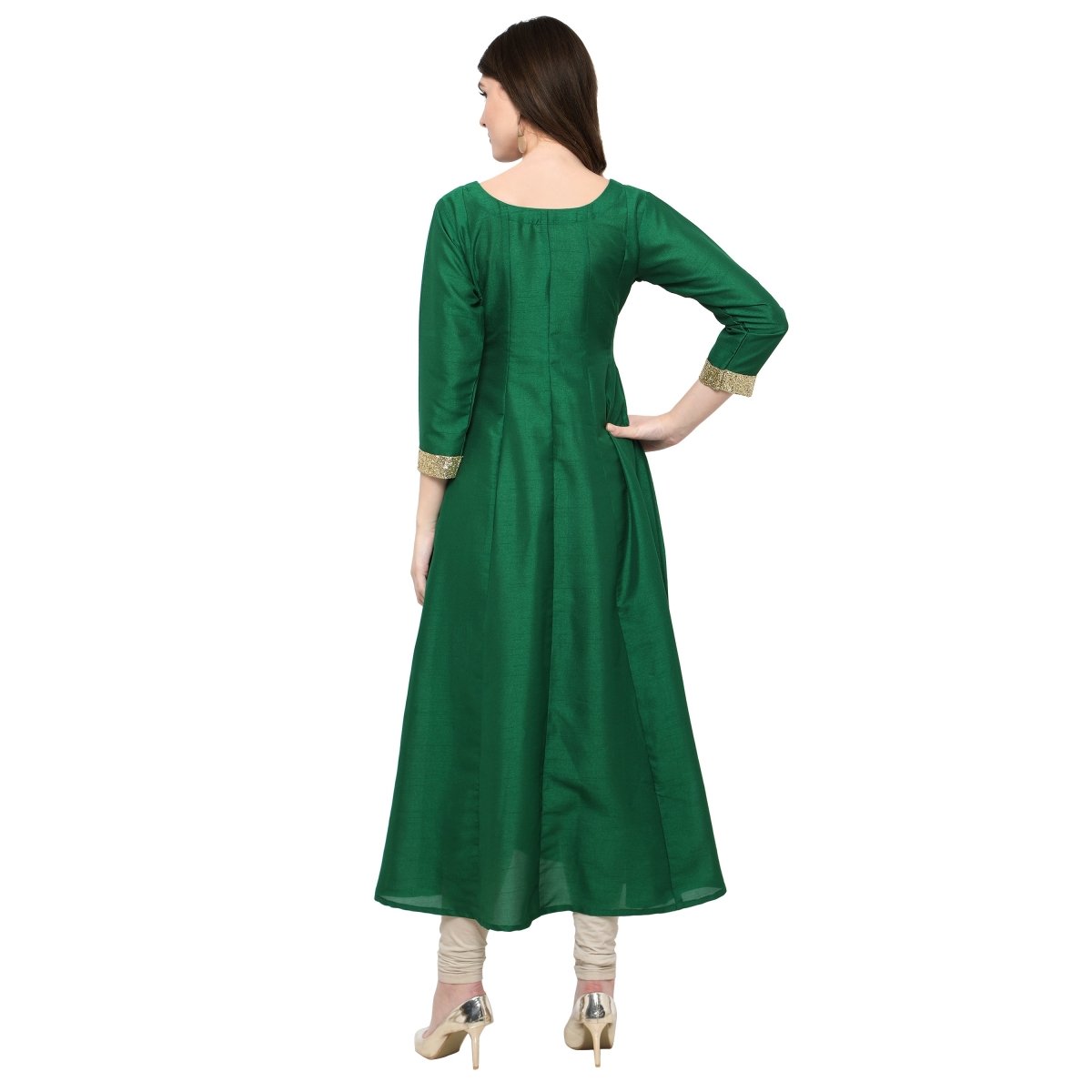 Ahalyaa Women's Green And Gold Anarkali For Festive And Party Wear | Swadesiicart